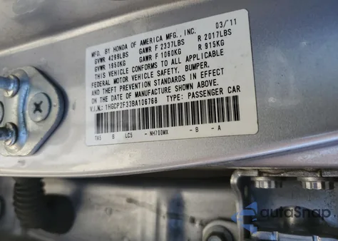 2011 Honda Accord Lx from USA, damaged, VIN 1HGCP2F33BA106768